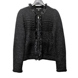 NWOT ANN TAYLOR Wool Tweed Metallic Fringe Jacket M